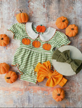 Pumpkin Stripes- Girl Romper